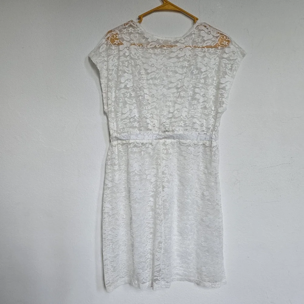 Freckles White Lace Mini Dress Large Boho Cottagecore Beach Cover Up